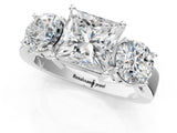 White gold Three-Stone Princess Cut Diamond Ring with Round Side Stones, Classic Band, and Four-Prong Setting_8