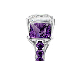 White gold Three-Stone Princess Cut Diamond Ring with Round with Amethyst side stone Pavé Band and Prong Setting_17