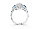 White gold Three-Stone Princess Cut Diamond Ring with Round with Aquamarine side stone Pavé Band and Prong Setting_15