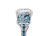 White gold Three-Stone Princess Cut Diamond Ring with Round with Aquamarine side stone Pavé Band and Prong Setting_17