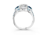 White gold Three-Stone Princess Cut Diamond Ring with Round with Aquamarine side stone Pavé Band and Prong Setting_3