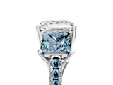 White gold Three-Stone Princess Cut Diamond Ring with Round with Aquamarine side stone Pavé Band and Prong Setting_5