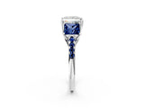White gold Three-Stone Princess Cut Diamond Ring with Round with Blue Sapphire side stone Pavé Band and Prong Setting_14