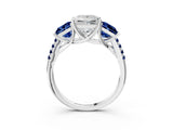 White gold Three-Stone Princess Cut Diamond Ring with Round with Blue Sapphire side stone Pavé Band and Prong Setting_15