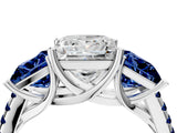 White gold Three-Stone Princess Cut Diamond Ring with Round with Blue Sapphire side stone Pavé Band and Prong Setting_16