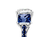 White gold Three-Stone Princess Cut Diamond Ring with Round with Blue Sapphire side stone Pavé Band and Prong Setting_17