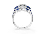 White gold Three-Stone Princess Cut Diamond Ring with Round with Blue Sapphire side stone Pavé Band and Prong Setting_3