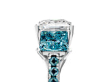 White gold Three-Stone Princess Cut Diamond Ring with Round with Blue Topaz side stone Pavé Band and Prong Setting_17