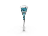 White gold Three-Stone Princess Cut Diamond Ring with Round with Blue Topaz side stone Pavé Band and Prong Setting_2