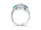 White gold Three-Stone Princess Cut Diamond Ring with Round with Blue Topaz side stone Pavé Band and Prong Setting_3