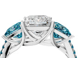 White gold Three-Stone Princess Cut Diamond Ring with Round with Blue Topaz side stone Pavé Band and Prong Setting_4