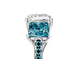 White gold Three-Stone Princess Cut Diamond Ring with Round with Blue Topaz side stone Pavé Band and Prong Setting_5