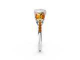 White gold Three-Stone Princess Cut Diamond Ring with Round with Citrine side stone Pavé Band and Prong Setting_14