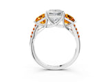 White gold Three-Stone Princess Cut Diamond Ring with Round with Citrine side stone Pavé Band and Prong Setting_15