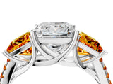 White gold Three-Stone Princess Cut Diamond Ring with Round with Citrine side stone Pavé Band and Prong Setting_16