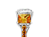 White gold Three-Stone Princess Cut Diamond Ring with Round with Citrine side stone Pavé Band and Prong Setting_17