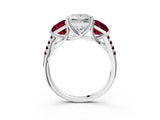 White gold Three-Stone Princess Cut Diamond Ring with Round with Garnet side stone Pavé Band and Prong Setting_15