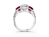 White gold Three-Stone Princess Cut Diamond Ring with Round with Garnet side stone Pavé Band and Prong Setting_3
