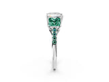 White gold Three-Stone Princess Cut Diamond Ring with Round with Green Sapphire side stone Pavé Band and Prong Setting_14