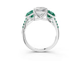 White gold Three-Stone Princess Cut Diamond Ring with Round with Green Sapphire side stone Pavé Band and Prong Setting_15