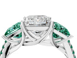 White gold Three-Stone Princess Cut Diamond Ring with Round with Green Sapphire side stone Pavé Band and Prong Setting_16