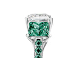 White gold Three-Stone Princess Cut Diamond Ring with Round with Green Sapphire side stone Pavé Band and Prong Setting_17