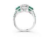 White gold Three-Stone Princess Cut Diamond Ring with Round with Green Sapphire side stone Pavé Band and Prong Setting_3