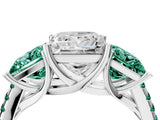 White gold Three-Stone Princess Cut Diamond Ring with Round with Green Sapphire side stone Pavé Band and Prong Setting_4