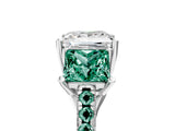 White gold Three-Stone Princess Cut Diamond Ring with Round with Green Sapphire side stone Pavé Band and Prong Setting_5