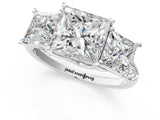 White gold Three-Stone Princess Cut Diamond Ring with Round with Moissanite side stone Pavé Band and Prong Setting_13