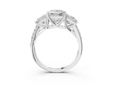 White gold Three-Stone Princess Cut Diamond Ring with Round with Moissanite side stone Pavé Band and Prong Setting_15