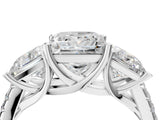 White gold Three-Stone Princess Cut Diamond Ring with Round with Moissanite side stone Pavé Band and Prong Setting_16