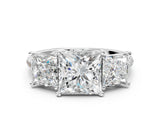 White gold Three-Stone Princess Cut Diamond Ring with Round with Moissanite side stone Pavé Band and Prong Setting_18
