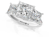 White gold Three-Stone Princess Cut Diamond Ring with Round with Moissanite side stone Pavé Band and Prong Setting_1