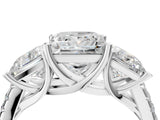 White gold Three-Stone Princess Cut Diamond Ring with Round with Moissanite side stone Pavé Band and Prong Setting_22