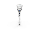White gold Three-Stone Princess Cut Diamond Ring with Round with Moissanite side stone Pavé Band and Prong Setting_2