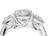 White gold Three-Stone Princess Cut Diamond Ring with Round with Moissanite side stone Pavé Band and Prong Setting_4