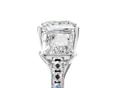 White gold Three-Stone Princess Cut Diamond Ring with Round with Moissanite side stone Pavé Band and Prong Setting_5