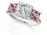 White gold Three-Stone Princess Cut Diamond Ring with Round with Morganite side stone Pavé Band and Prong Setting_1