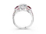 White gold Three-Stone Princess Cut Diamond Ring with Round with Morganite side stone Pavé Band and Prong Setting_15