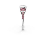 White gold Three-Stone Princess Cut Diamond Ring with Round with Morganite side stone Pavé Band and Prong Setting_2