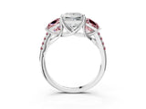 White gold Three-Stone Princess Cut Diamond Ring with Round with Morganite side stone Pavé Band and Prong Setting_3