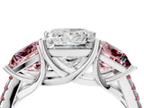 White gold Three-Stone Princess Cut Diamond Ring with Round with Morganite side stone Pavé Band and Prong Setting_4