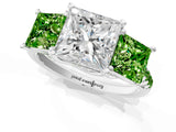 White gold Three-Stone Princess Cut Diamond Ring with Round with Peridot side stone Pavé Band and Prong Setting_1