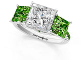 White gold Three-Stone Princess Cut Diamond Ring with Round with Peridot side stone Pavé Band and Prong Setting_13