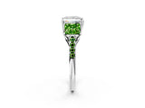 White gold Three-Stone Princess Cut Diamond Ring with Round with Peridot side stone Pavé Band and Prong Setting_14