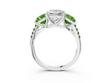 White gold Three-Stone Princess Cut Diamond Ring with Round with Peridot side stone Pavé Band and Prong Setting_15