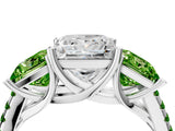 White gold Three-Stone Princess Cut Diamond Ring with Round with Peridot side stone Pavé Band and Prong Setting_16