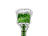 White gold Three-Stone Princess Cut Diamond Ring with Round with Peridot side stone Pavé Band and Prong Setting_17
