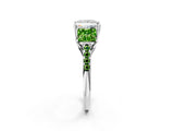 White gold Three-Stone Princess Cut Diamond Ring with Round with Peridot side stone Pavé Band and Prong Setting_2